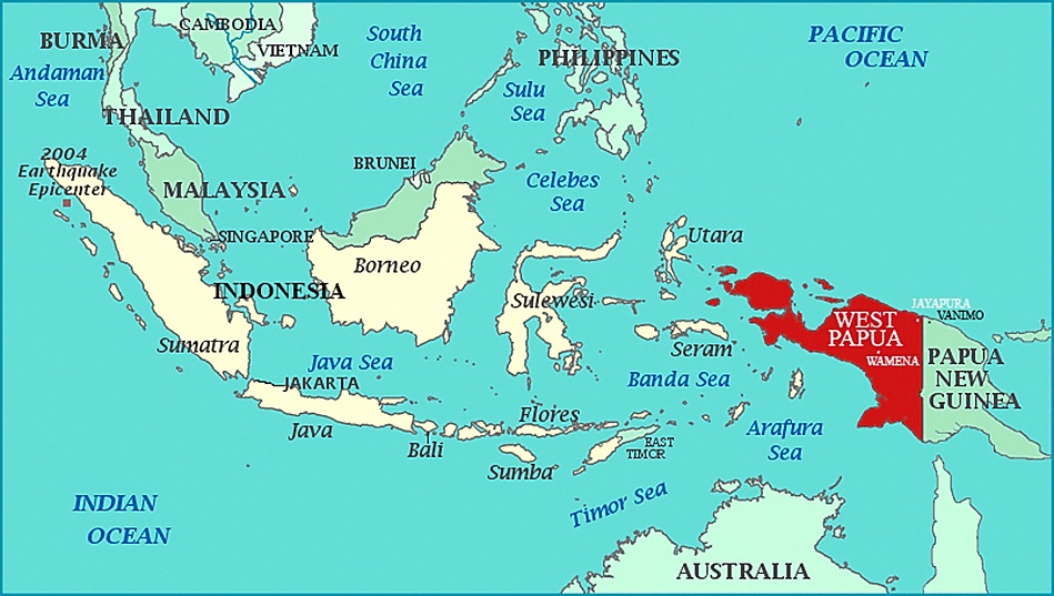 West Papua on map of Indonesia